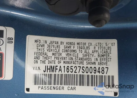 2007 Honda Civic Lx из США, поврежденный, VIN JHMFA16527S009487